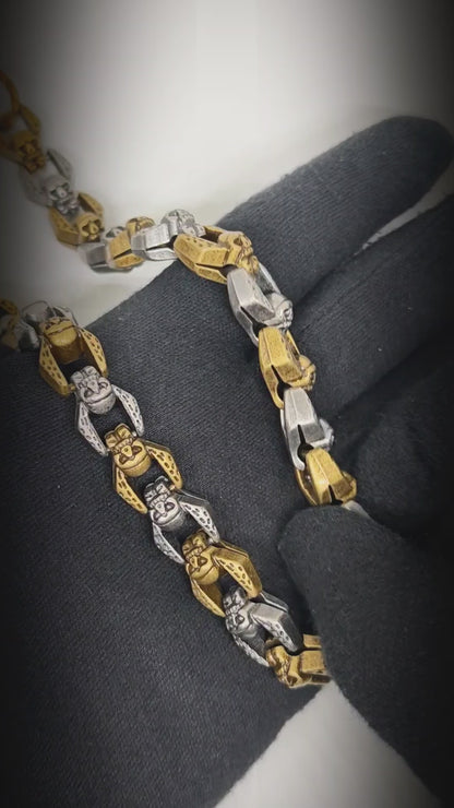 HELLBONE LINK - Antique Steel Gold 14mm Titanium Steel Skull Heavy Biker Chain for Jeans with Lobster Clasps for Men & Boys - 20 inch