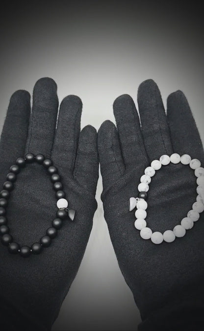 DUAL HEARTS HARMONY - Beads Bracelet with Natural Stone - Adjustable Bracelet for Men & Boys