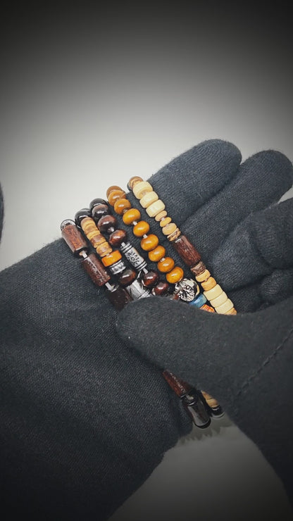 EARTHBORN SENTINEL - 5 Pcs Genuine Leather Adjustable Bracelet Set for Men & Boys (8 inch)