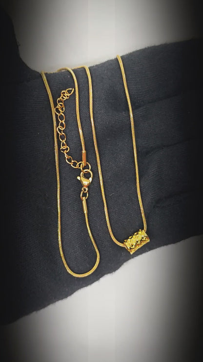 LATTICE CYLINDER - GOLDEN - 11mm Pure Titanium Steel Pendant with 19 to21 inch Adjustable Snake 3mm Golden Chain for Men & Boys