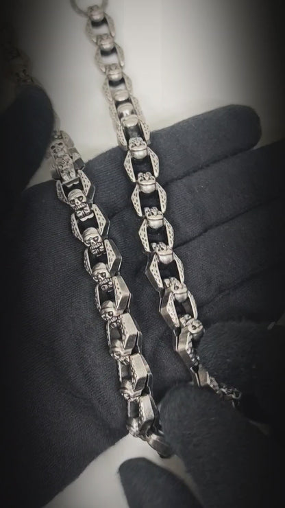 HELLBONE LINK - Antique Steel 14mm Titanium Steel Skull Heavy Biker Chain for Jeans with Lobster Clasps for Men & Boys - 20 inch