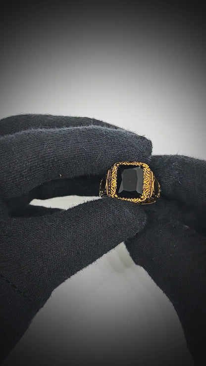 DOMINION ONYX RING - Pure Stainless Steel Men’s Gold-Black Plated Ring (Size : 21-27)
