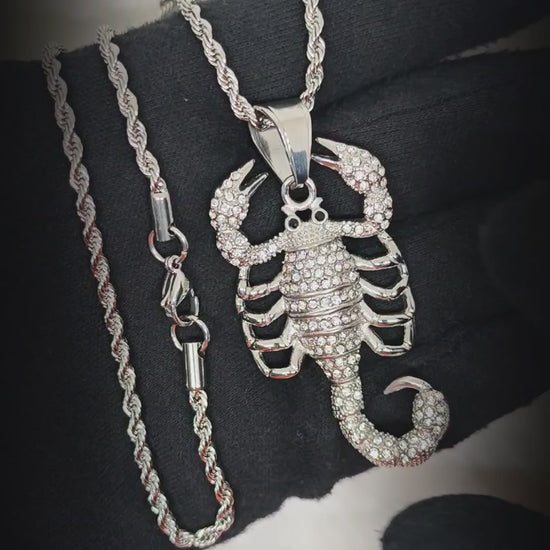 SCORPION KING - STEEL - 30mm Pure Titanium Steel Pendant with 24inch Twisted Chain for Men & Boys — SS Pendant/ Necklace for Men | THE MEN THING