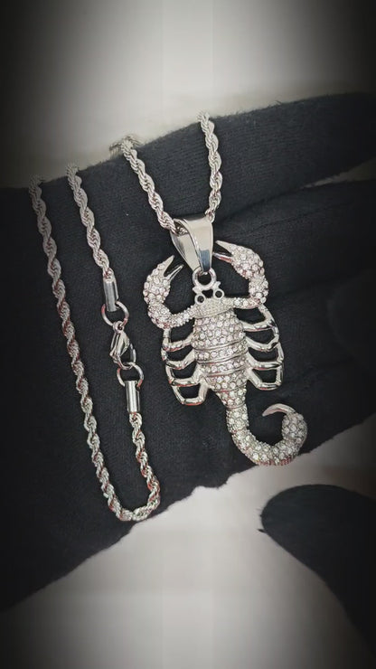 SCORPION KING - STEEL - 30mm Pure Titanium Steel Pendant with 24inch Twisted Chain for Men & Boys — SS Pendant/ Necklace for Men | THE MEN THING