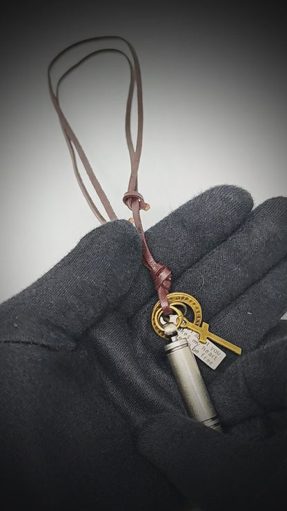 BULLET FAITH - Titanium Steel SILVER BULLET  Pendant with Adjustable Pure Leather Cord Necklace for Men & Boys