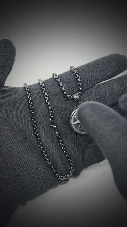 COSMIC BLACK STAR - 28mm Titanium Steel Pendant with 24inch Round Box 5mm Chain for Men & Boys