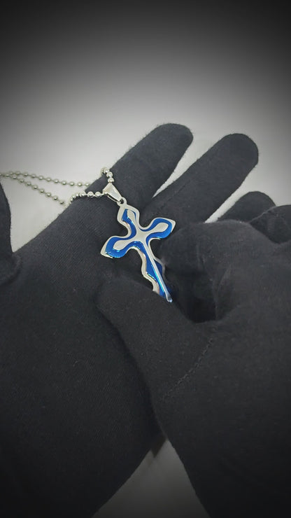 OCEAN FAITH CROSS - 37mm Titanium Steel Pendant with 21inch Round Ball 4mm Chain for Men & Boys