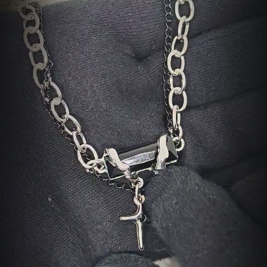 OBSIDIAN BLACK CROSS - 30mm Titanium Steel Pendant with 20 to 22inch Adjustable Cable 7mm Chain for Men & Boys — SS Pendant/ Necklace for Men | THE MEN THING