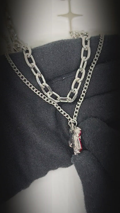 RED HALO CROSS - 16mm Titanium Steel Pendant with 20inch Chain for Men & Boys
