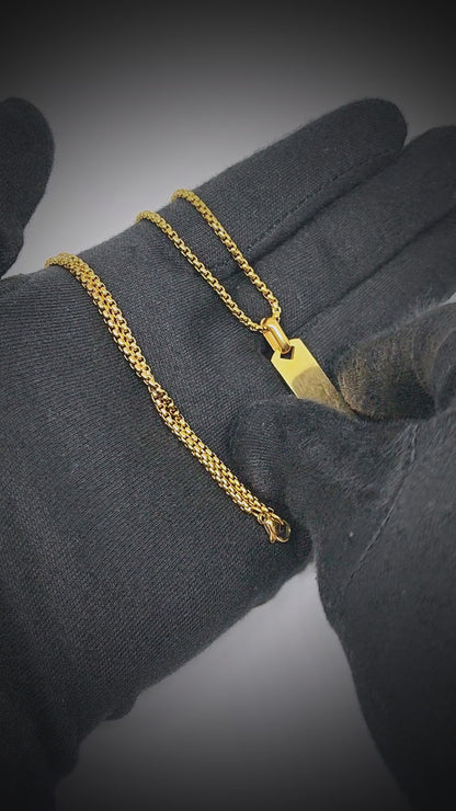 AURUM BAR - 11mm Titanium Steel Pendant with 24inch Round Box 4mm Chain for Men & Boys