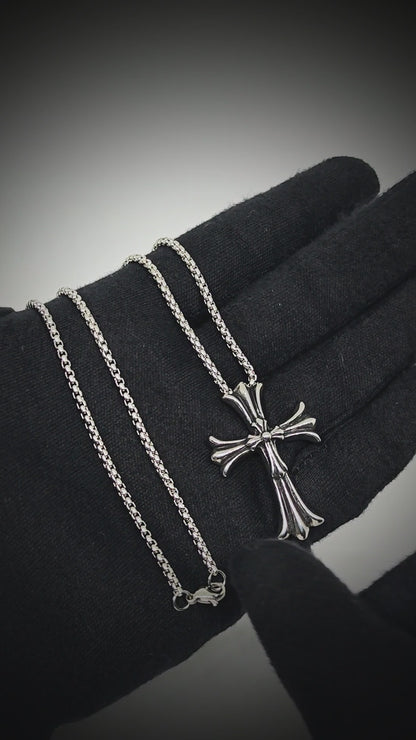 IRON CREED CROSS - 29mm Titanium Steel Pendant with 24inch Round Box 4mm Chain for Men & Boys