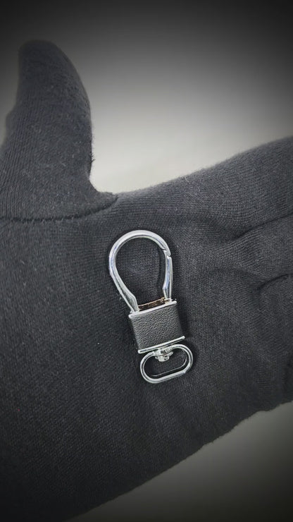 ROYAL GRIP LEATHER - SILVER CHROME & BLACK - Stainless Steel Keychain for Men & Boy
