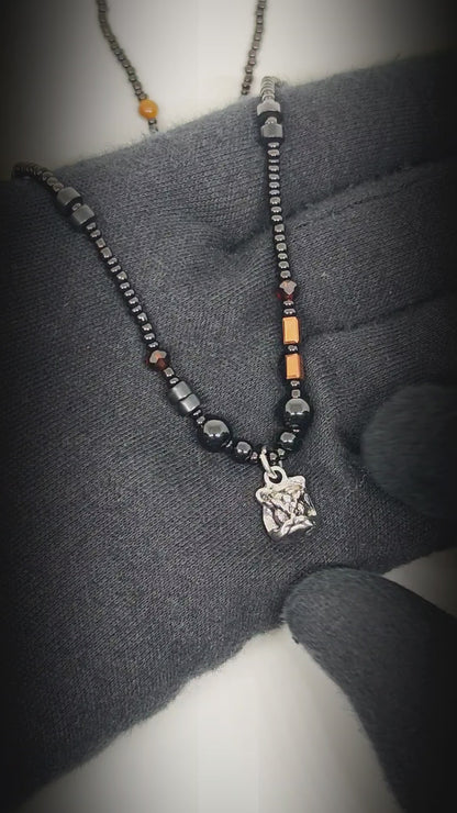 ALPHA CORE – 10mm Titanium Steel Pendant with 9mm Beads  Natural Stone Mens & Boys (20-22 inch with adjustable cable chain)