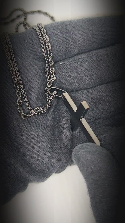 FAITH LAYER BLACK - 27mm Titanium Steel Pendant with 23inch Round Box and Twisted 4mm Chain for Men & Boys