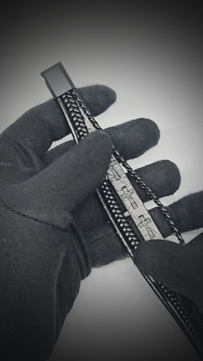 CRUSADER LEGION BLACK - 23mm Genuine Leather Bracelet with Stainless Steel Magnetic Black Buckle for Men & Boys (8.5 inch)