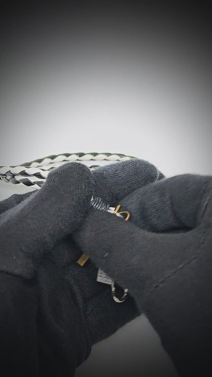 CROSSLOOM - White and Black 10mm Genuine Leather Bracelet with Stainless Steel Lobster Clasp for Men & Boys (15 inch)