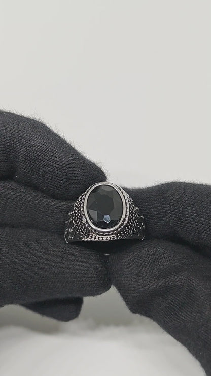 Royal Series - HELLFIRE OBSIDIAN RING - Pure Stainless Steel Men’s Steel-Plated Ring – Statement Luxury Jewelry (Size : 15-19-22-25-27-30)