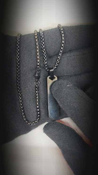 OBSIDIAN STRIPE - BLACK - 11mm Pure Titanium Steel Pendant with 27inch Round Box 4mm Chain for Men & Boys