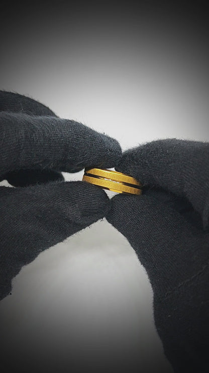 DOUBLE GROOVE  - Pure Stainless Steel Men’s Gold Plated Ring (Size : 17-22-27)