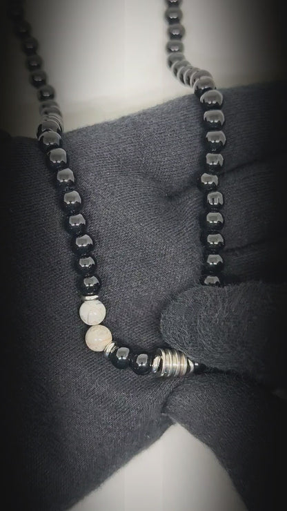 ONYX FUSION - GREY - 8 mm Beaded Necklace for Men and Boys 18 inch
