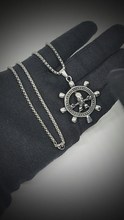 GHOST HELM - 43mm Titanium Steel Pendant with 24inch Round Box 5mm Chain for Men & Boys