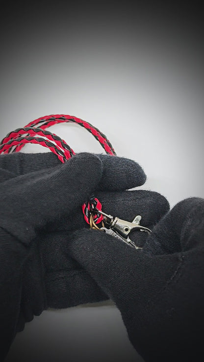 CROSSLOOM -  Red and Black 10mm Genuine Leather Bracelet with Stainless Steel Lobster Clasp for Men & Boys (15 inch)