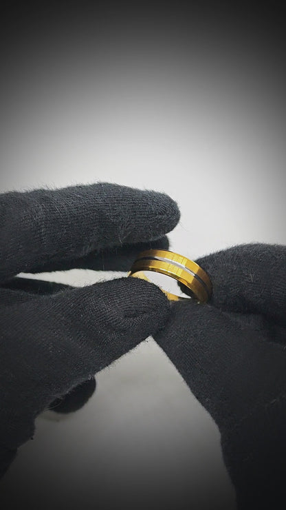 AUREX GOLDEN NOIR RING - Pure Stainless Steel Men’s Gold-Steel Plated Ring (Size : 17-22-27)