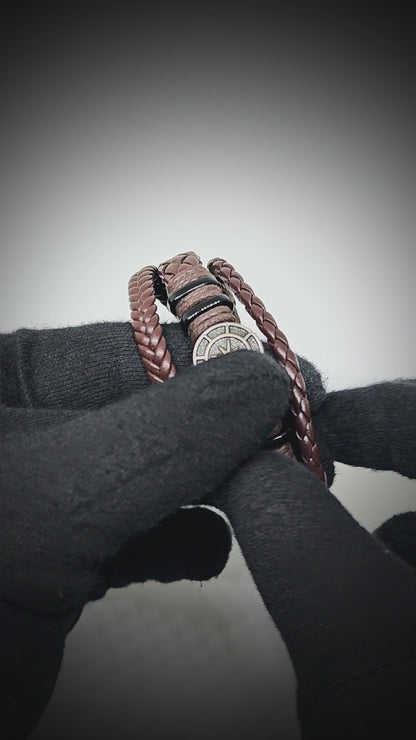 NOMAD STAR - Brown Genuine Leather Bracelet Set for Men & Boys (Adjustable)