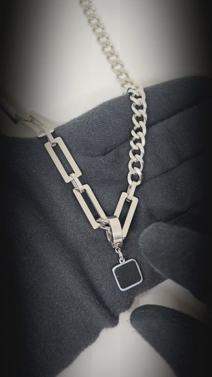 LYNXA NOIR STEEL - 15mm Titanium Steel Pendant with 21 to 23inch Adjustable Cube 6mm Chain for Men & Boys