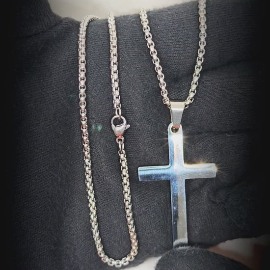 MINIMALIST HOLY CROSS - 27mm Pure Titanium Steel Pendant with 23inch Round Box 3mm Chain for Men & Boys — SS Pendant/ Necklace for Men | THE MEN THING