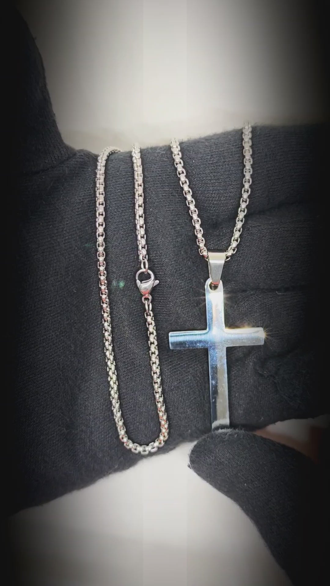 MINIMALIST HOLY CROSS - 27mm Pure Titanium Steel Pendant with 23inch Round Box 3mm Chain for Men & Boys — SS Pendant/ Necklace for Men | THE MEN THING
