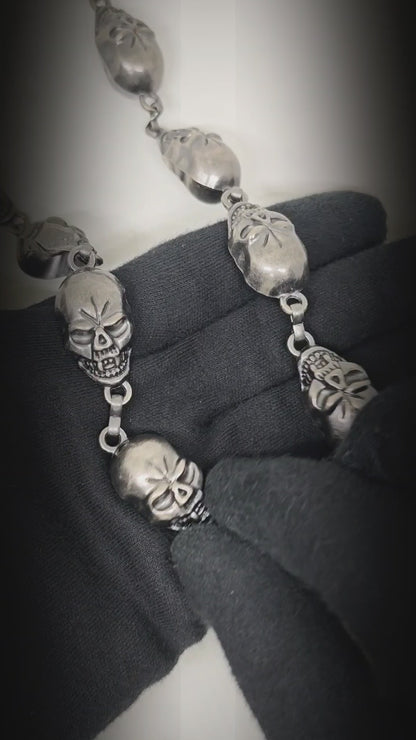 GRIMEX SKULL - Antique Steel 18mm Titanium Steel Skull Heavy Biker Chain for Jeans with Lobster Clasps for Men & Boys - 22 inch