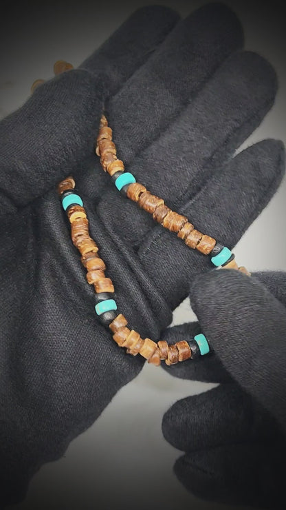 RUSTIC WAVE - 8 mm Beaded Necklace for Men and Boys (20 inches with adjustable cable chain)