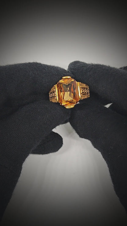 REGAL CITRINE - Pure Stainless Steel Men’s Gold Plated Ring (Size : 27 )