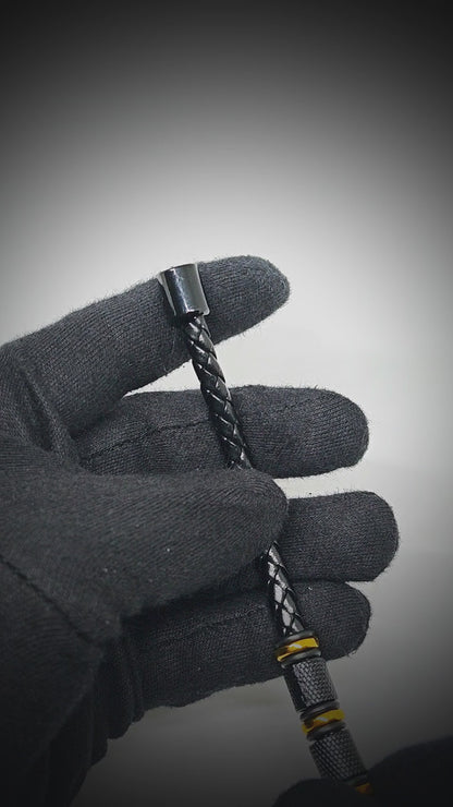 ONYX VALOR - Black 7mm Genuine Leather Bracelet with Stainless Steel Magnetic Buckle for Men & Boys (8 inch)