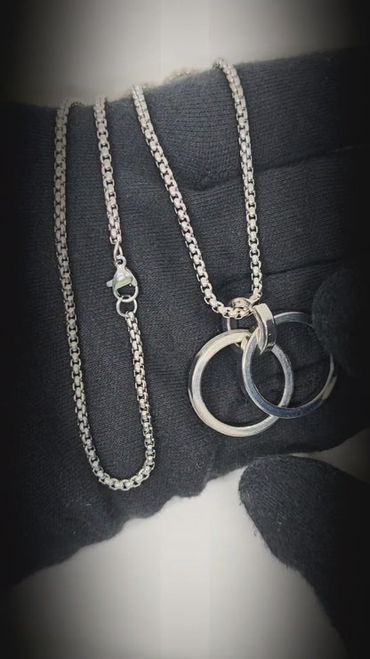 LINKED CIRCLE - 24mm Titanium Steel Pendant with 27inch Round Box 4mm Chain for Men & Boys