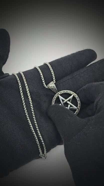 ARCANE STAR - 34mm Titanium Steel Pendant with 24inch Round Box 4mm Chain for Men & Boys