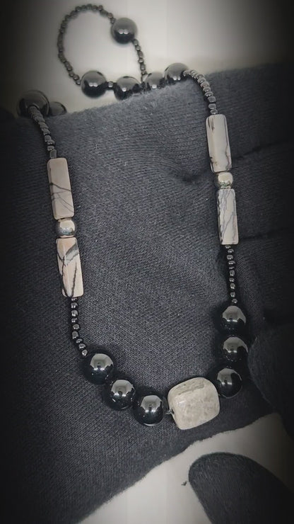 NOIRYX - 9mm Beads Necklace with Natural Stone Mens & Boys (20-22 inch with adjustable cable chain)
