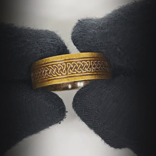 AUREX RUNE - Antique Golden Pure Stainless Steel Men’s Antique Golden - Plated Ring (Size : 17-22-26) — Rings for Men | THE MEN THING