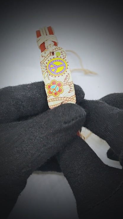 PEACE BLOOM - 18mm Genuine Leather Adjustable Bracelet for Men & Boys (6.5 inch)