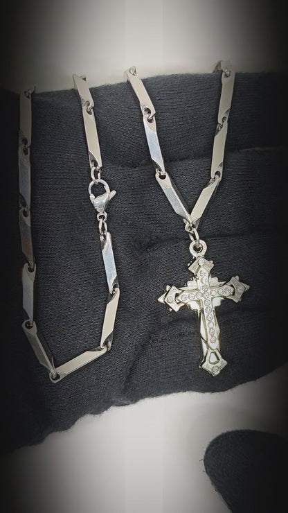 LUMICROSS - 11mm Pure Titanium Steel Pendant with 23inch Rice 4mm Chain for Men & Boys