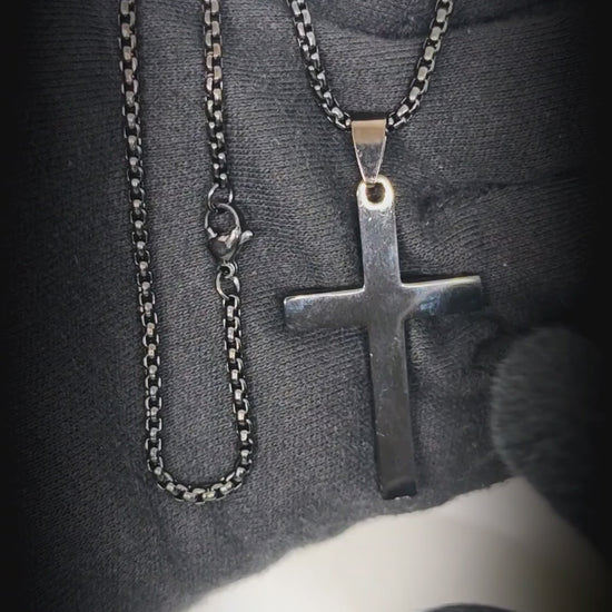 MINIMALIST HOLY CROSS - BLACK - 27mm Pure Titanium Steel Pendant with 23inch Round Box 4mm Chain for Men & Boys — SS Pendant/ Necklace for Men | THE MEN THING