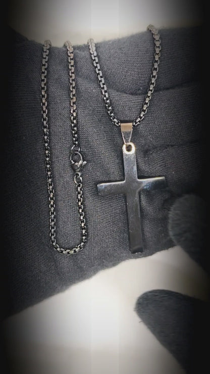 MINIMALIST HOLY CROSS - BLACK - 27mm Pure Titanium Steel Pendant with 23inch Round Box 4mm Chain for Men & Boys — SS Pendant/ Necklace for Men | THE MEN THING