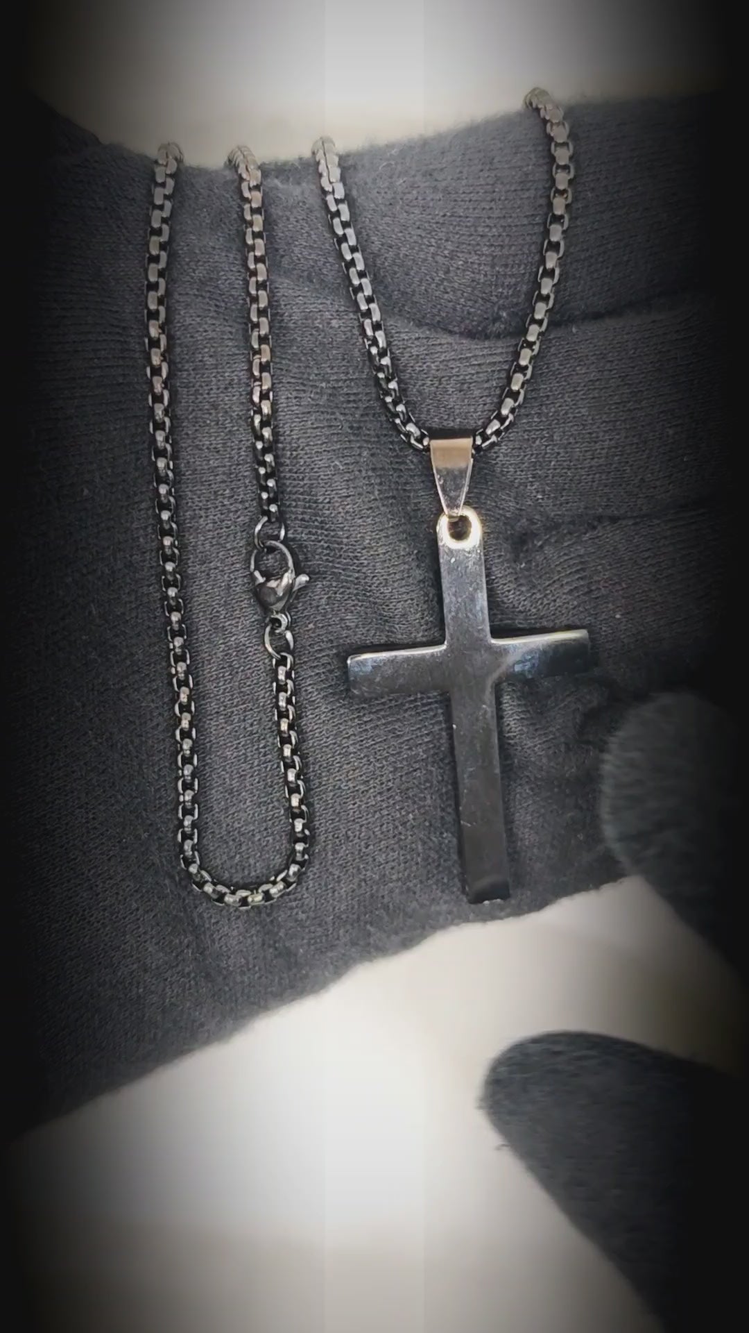 MINIMALIST HOLY CROSS - BLACK - 27mm Pure Titanium Steel Pendant with 23inch Round Box 4mm Chain for Men & Boys — SS Pendant/ Necklace for Men | THE MEN THING