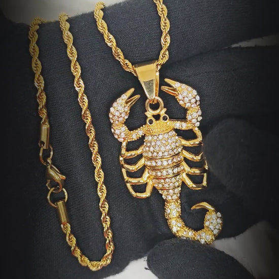 SCORPION KING - GOLD - 30mm Pure Titanium Steel Pendant with 24inch Twisted Chain for Men & Boys — SS Pendant/ Necklace for Men | THE MEN THING