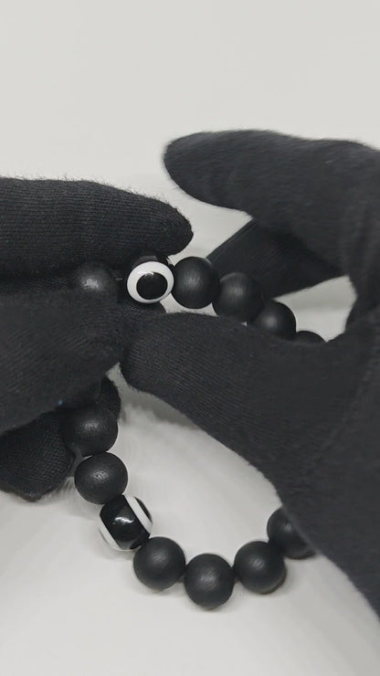 SHADOW EVIL EYE - 12mm Beads Bracelet with Natural Stone - Adjustable Bracelet