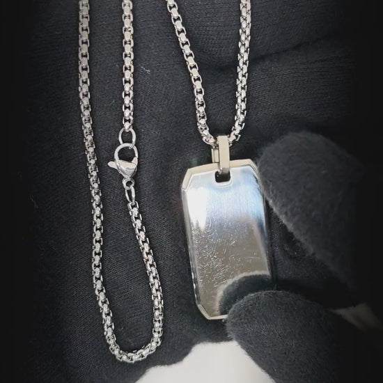 BEVELED DOG TAG - 20mm Pure Titanium Steel Pendant with 23inch Round Box 4mm Chain for Men & Boys — SS Pendant/ Necklace for Men | THE MEN THING