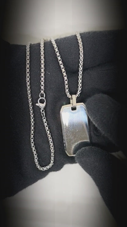 BEVELED DOG TAG - 20mm Pure Titanium Steel Pendant with 23inch Round Box 4mm Chain for Men & Boys — SS Pendant/ Necklace for Men | THE MEN THING