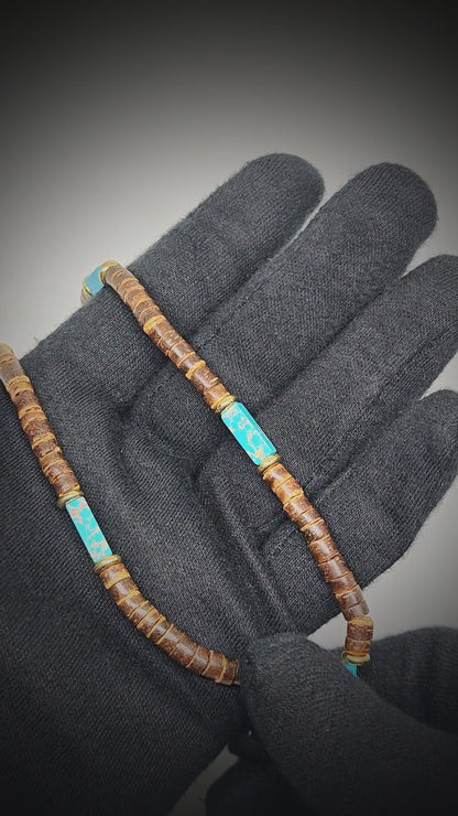 WILDWOOD TRIBAL - Turquoise Blue 6 mm Beaded Necklace for Men and Boys (22 inches with adjustable golden cable chain)