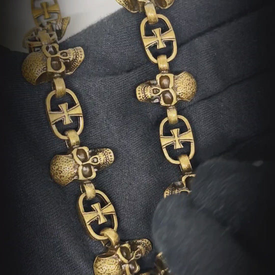 NEX SKULL - Antique Gold 23mm Titanium Steel Skull Heavy Biker Chain for Jeans with Lobster Clasps for Men & Boys - 20 inch — Biker Fashion for Men | THE MEN THING